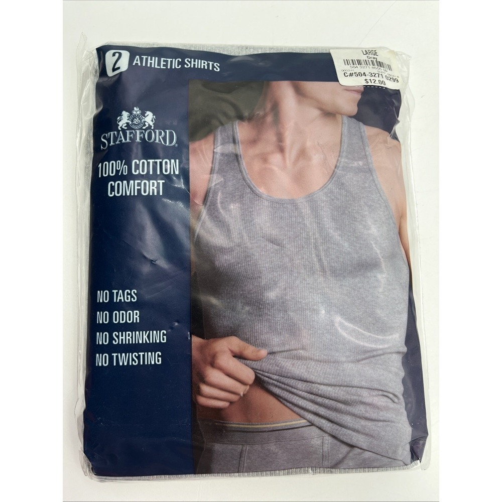STAFFORD 2 ATHLETIC SHIRTS 100% COTTON COMFORT Large Gray